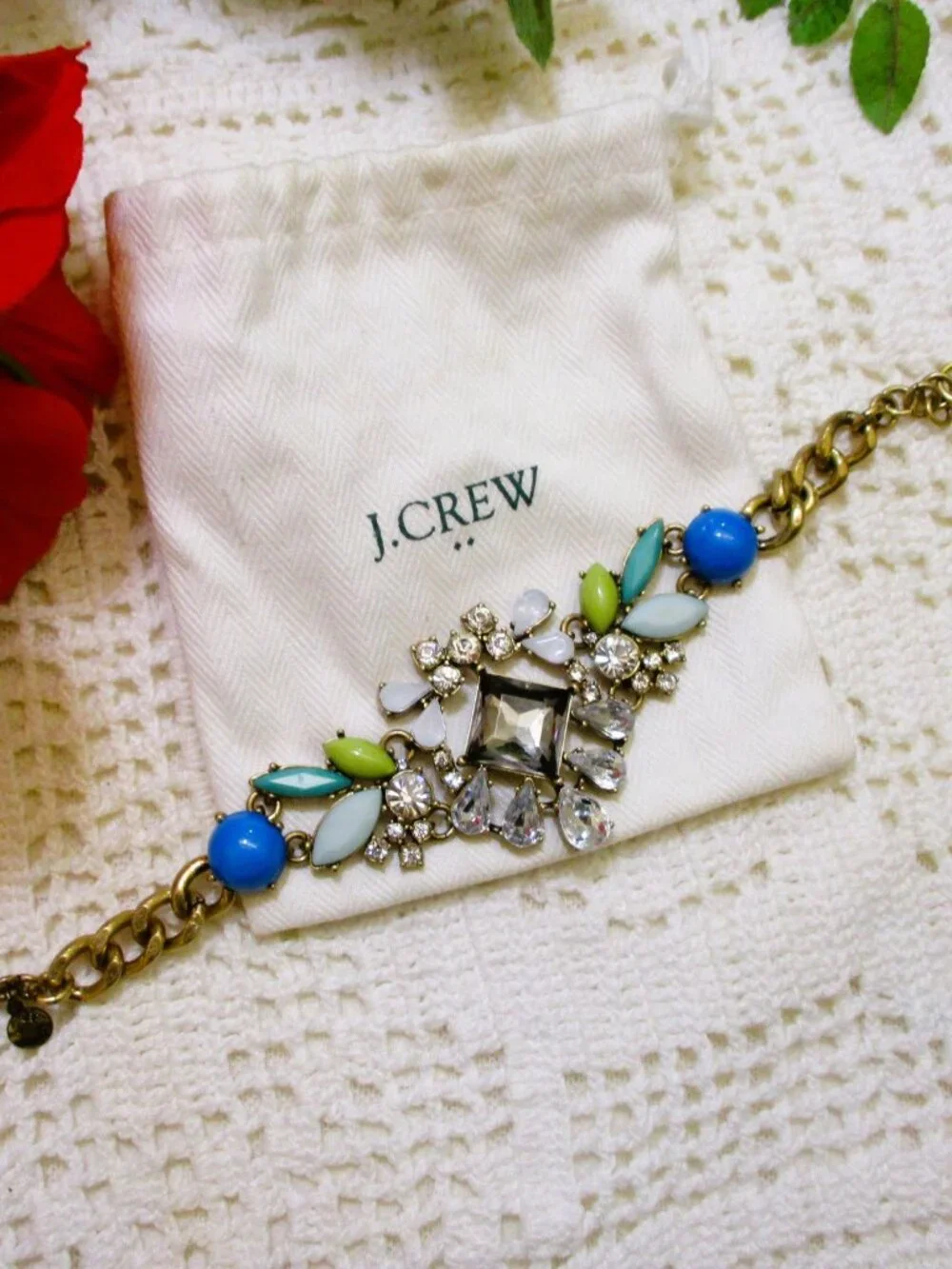 J CREW Rhinestone Cabochon Bracelet: Gold Plate VINTAGE Statement Jewelry & Bag